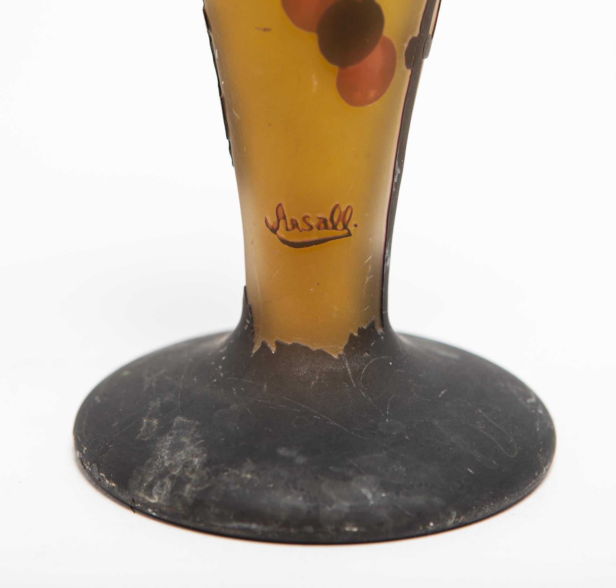 Art Nouveau Cameo Glass Vase Signed 'Ansall' In Good Condition In New York, NY