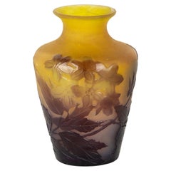Art Nouveau Cameo Glass Vase With Flowers, Gallé, 1900s