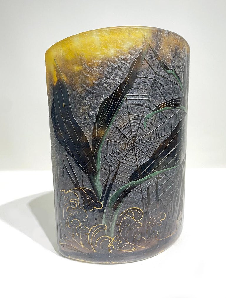 20th Century Art Nouveau, cameo glass vase with Gilded Daum Nancy signature For Sale