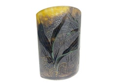 Art Nouveau, jarrón de cristal camafeo con firma dorada Daum Nancy
