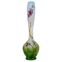 Art Nouveau Cameo Long Neck Vase With Daphne Decor, Daum Nancy, France, 1910/15