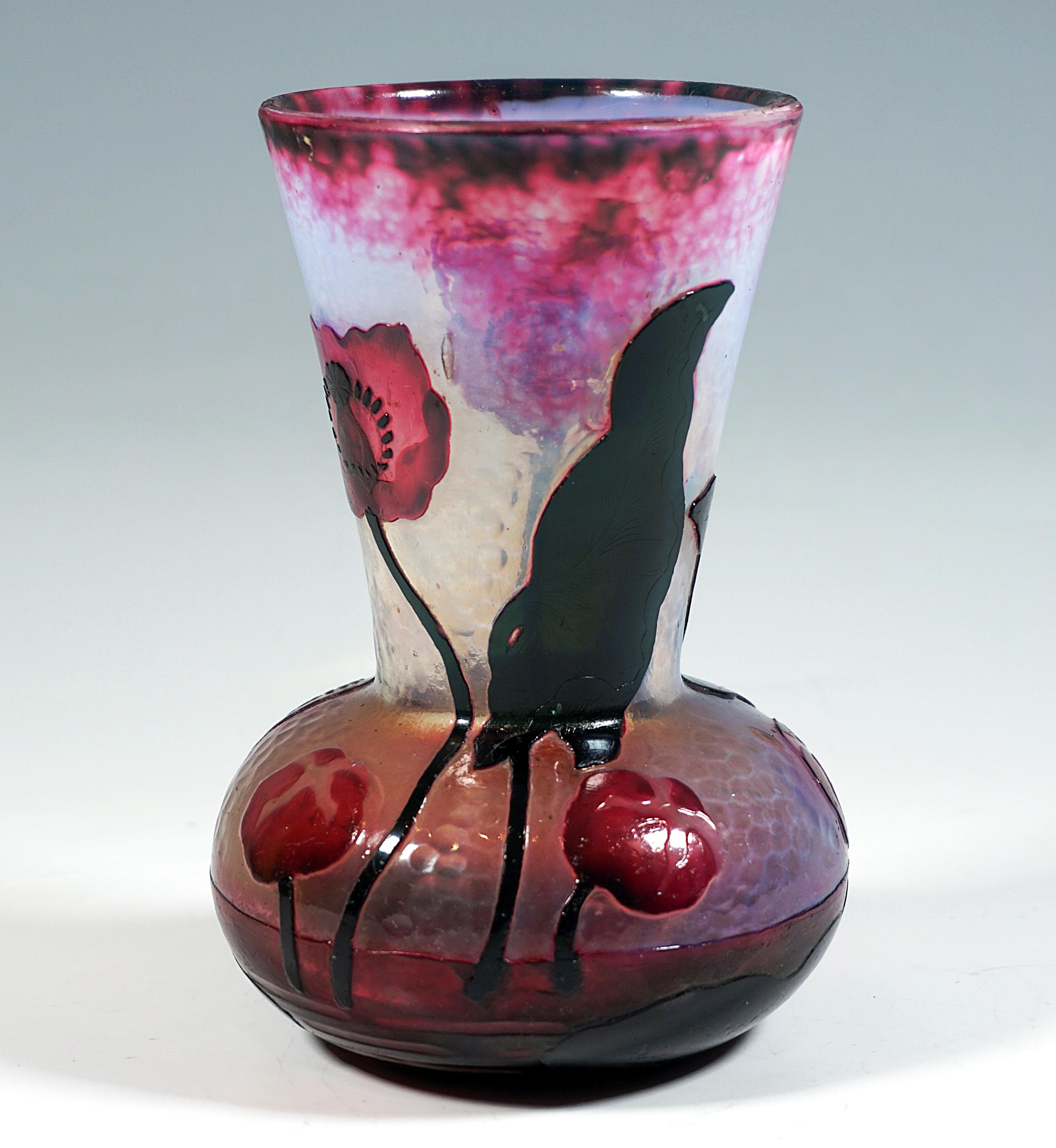 Jugendstil-Kamee-Vase „Coquelicot“ aus Korn mit Mohnblumen-Dekor, Daum Nancy, Frankreich, 1895 (Art nouveau) im Angebot