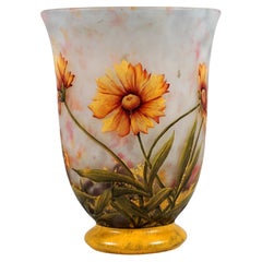 Art Nouveau Cameo Vase, Fleur De Souci, Marigold, Daum Nancy, France, Circa 1910