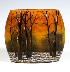 Vase Art nouveau à camée, « Hiver », paysage hivernal, Daum Nancy, France, vers 1900