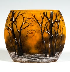 Art Nouveau Cameo Vase, Hiver, Winter Landscape, Daum Nancy, France, Circa 1900