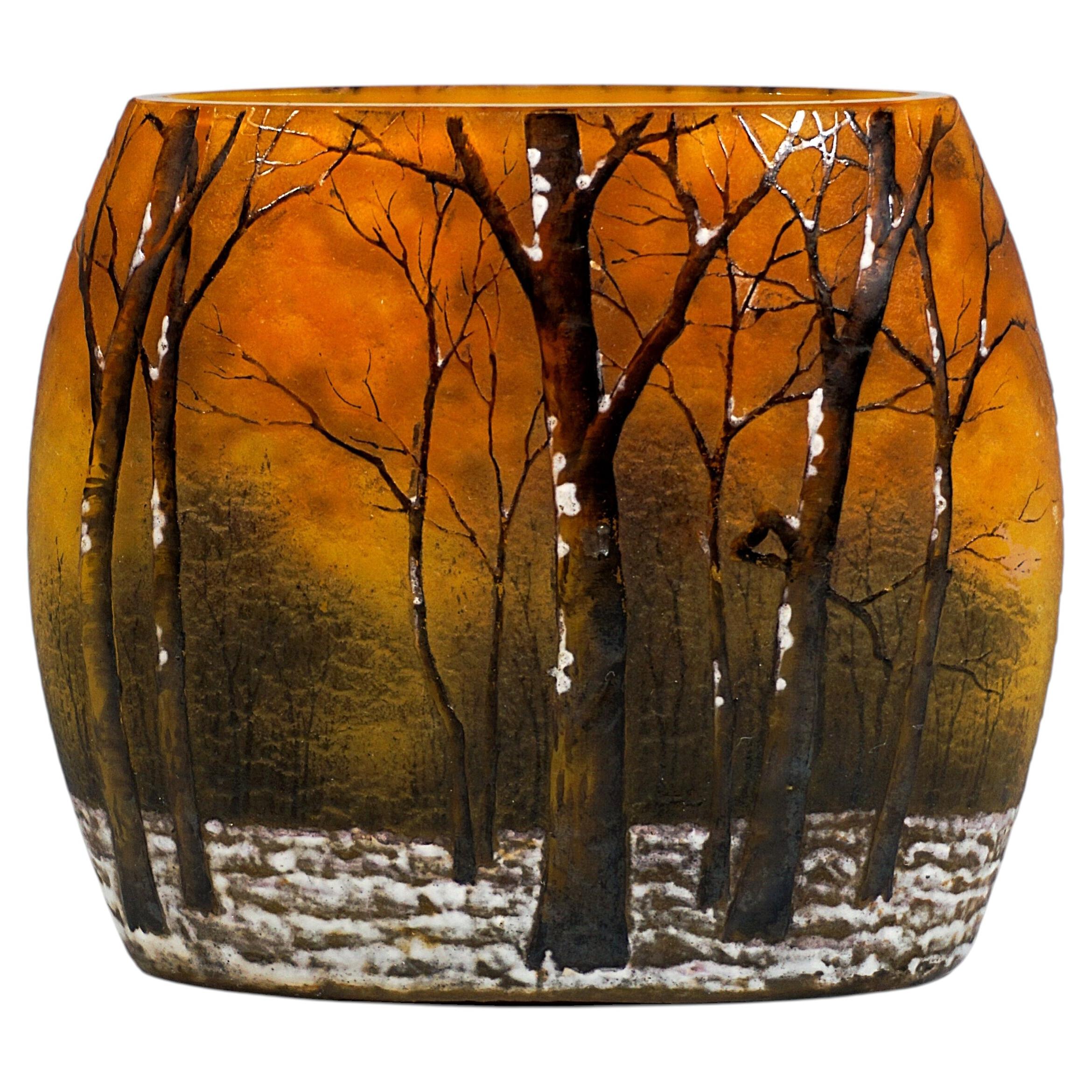 Pre-owned Daum Art Nouveau Cameo Vase, Hiver, Winter Landscape,  Nancy, France, Circa 1900 In Brown