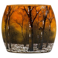 Vase Art nouveau à camée, « Hiver », paysage hivernal, Daum Nancy, France, vers 1900