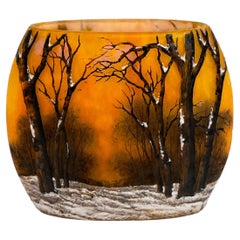 Art Nouveau Cameo Vase, Hiver, Winter Landscape, Daum Nancy, France, Circa 1900