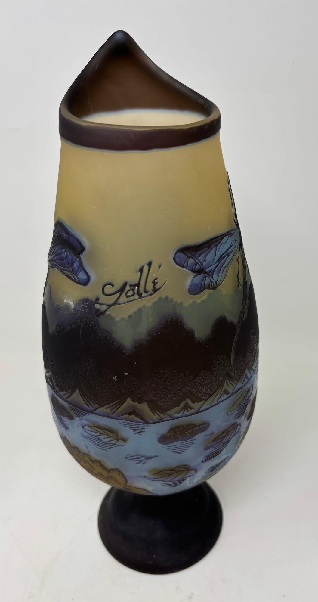 Art Nouveau Cameo Vase Signed Emile Galle 14 inches In Good Condition For Sale In North Hollywood, CA