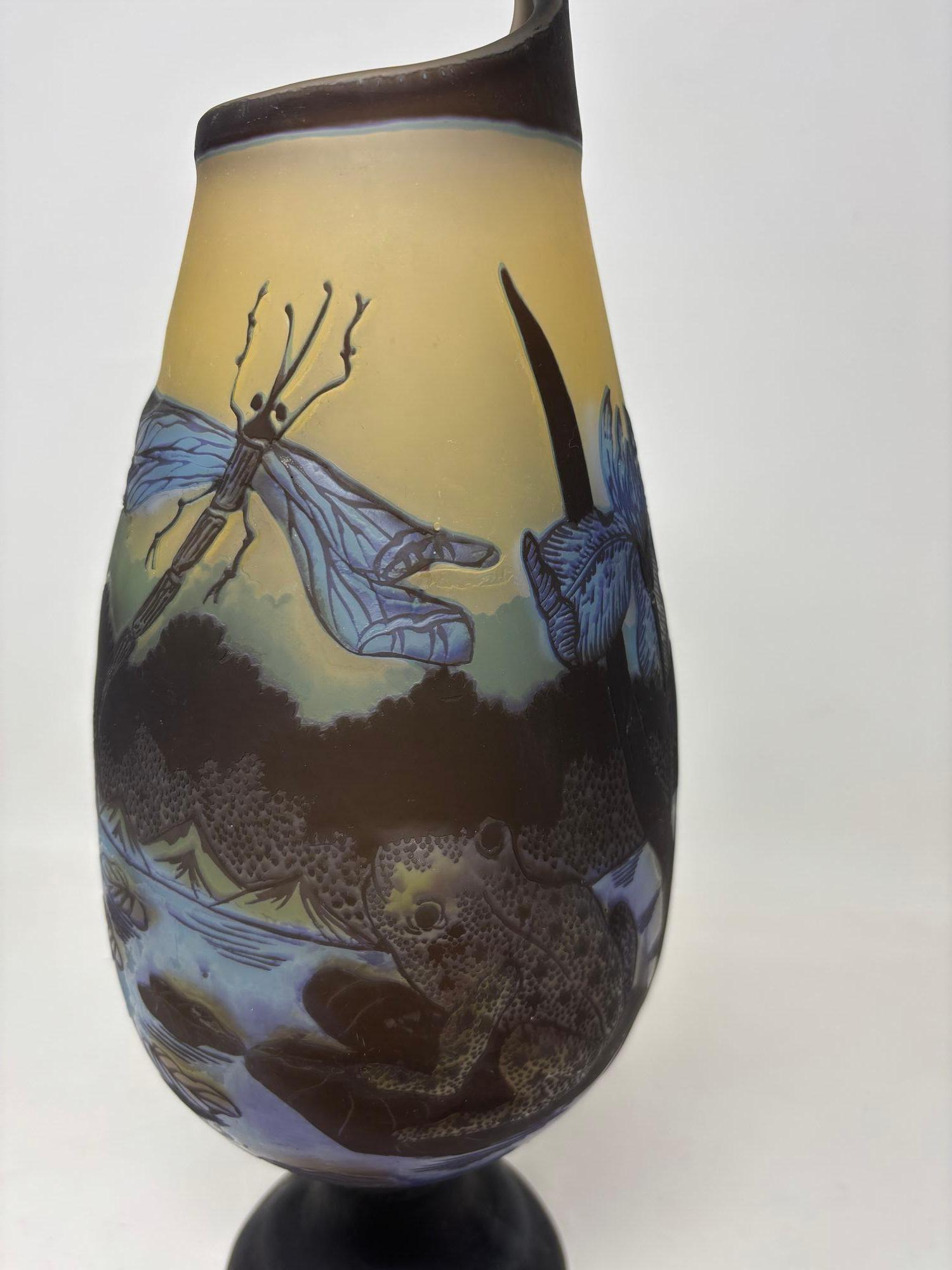 Art Nouveau Cameo Vase Signed Emile Galle 14 inches For Sale 2