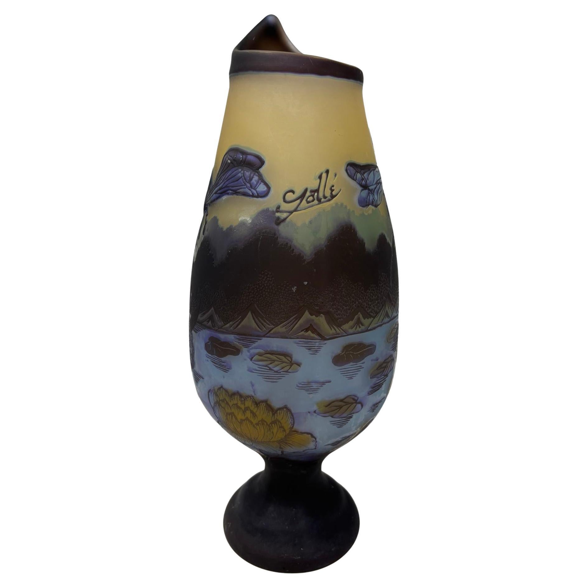 Jugendstil-Kamee-Vase, signiert Emile Galle, 14 Zoll, signiert