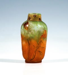 Art Nouveau Cameo Vase, Tulipes, With Gilding, Daum Nancy, France, Circa 1900