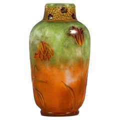Art Nouveau Cameo Vase, Tulipes, With Gilding, Daum Nancy, France, Circa 1900