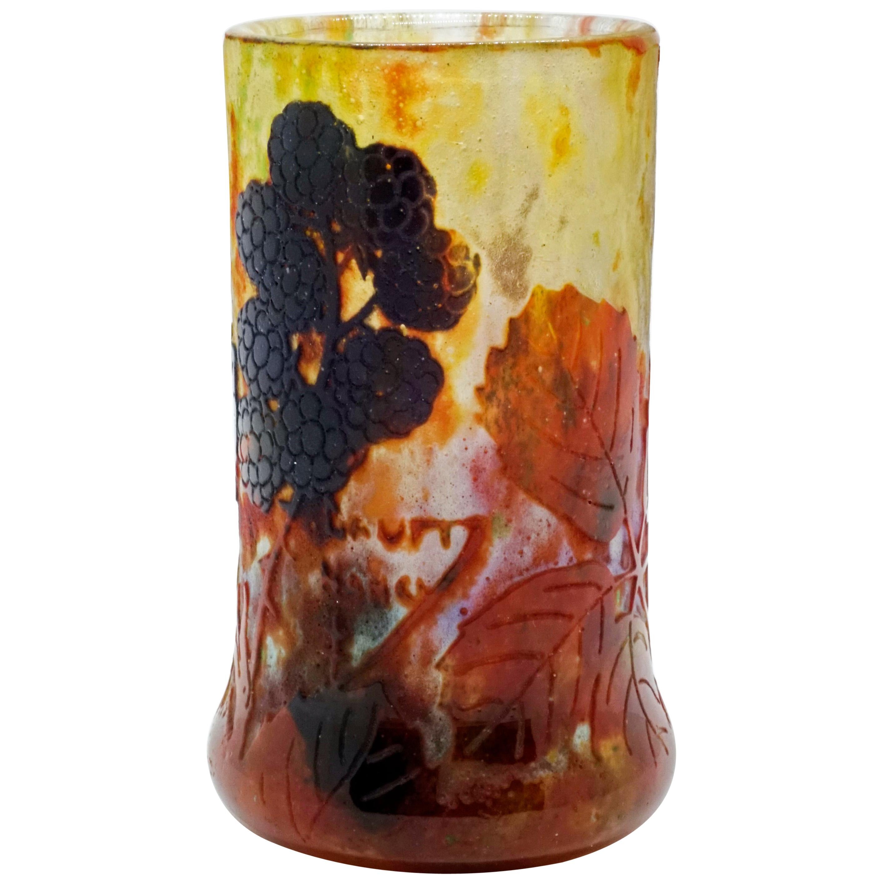 Art Nouveau Cameo Vase with Blackberry Decor, Daum Nancy, France, 1900-1905 For Sale