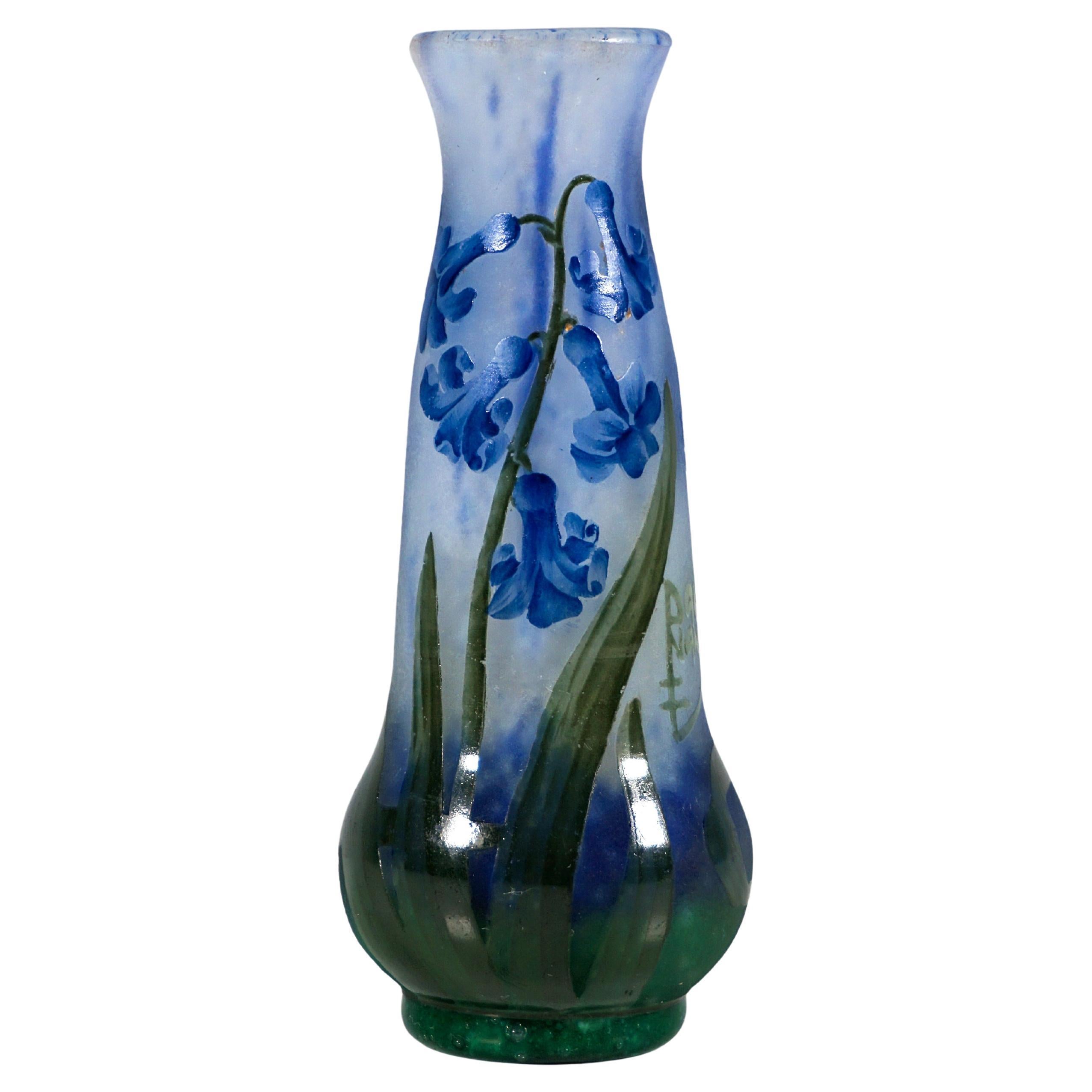 Art Nouveau Cameo Vase With Bluebell Decor, Daum Nancy, France, ca 1900/05