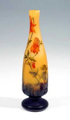 Art Nouveau Cameo Vase with Columbine Decor, Daum Frères Nancy, Lorraine, France