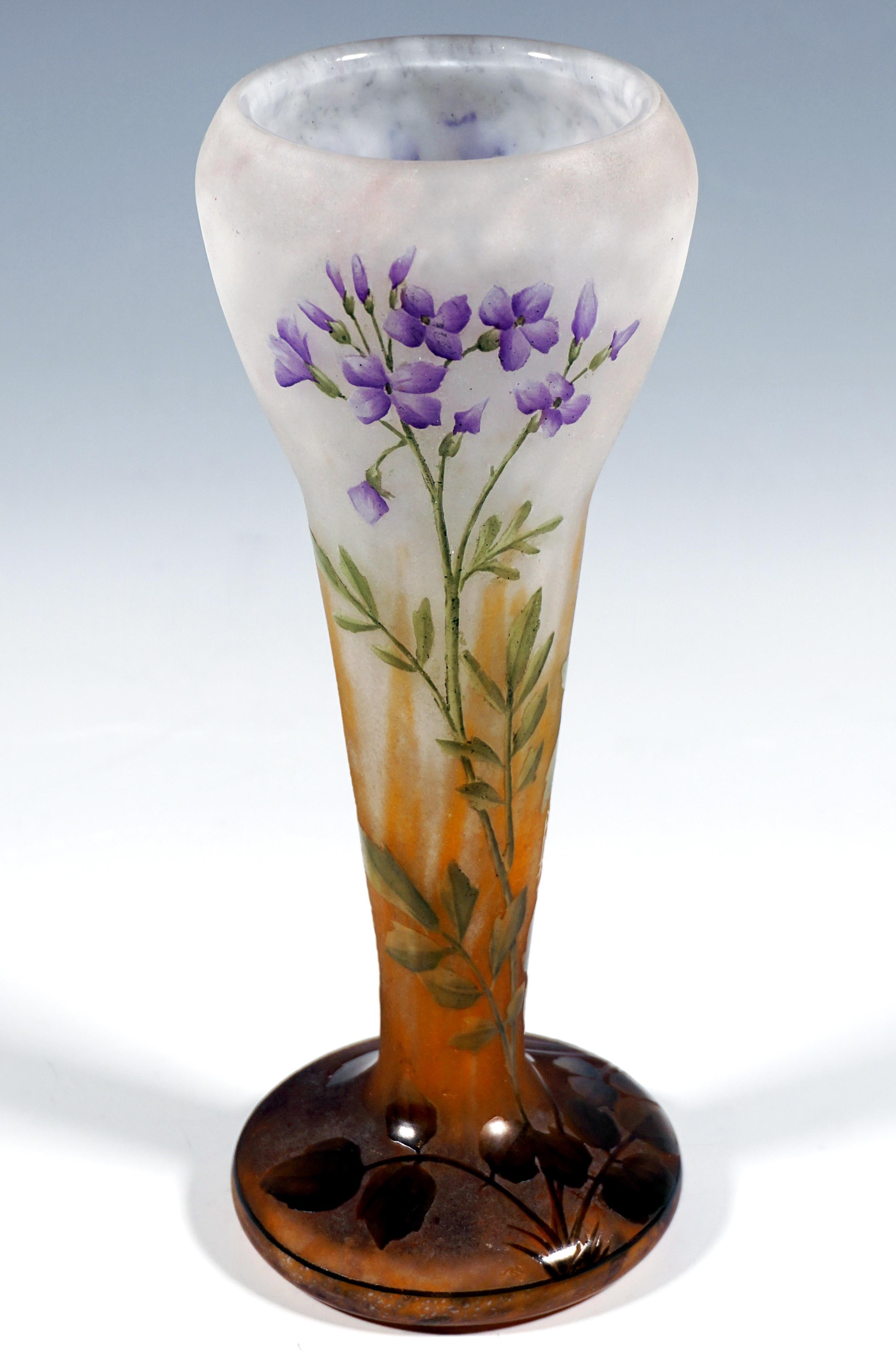 Etched Art Nouveau Cameo Vase With Cuckoo-Flower Decor, Daum Nancy, France, 1910-1915 For Sale