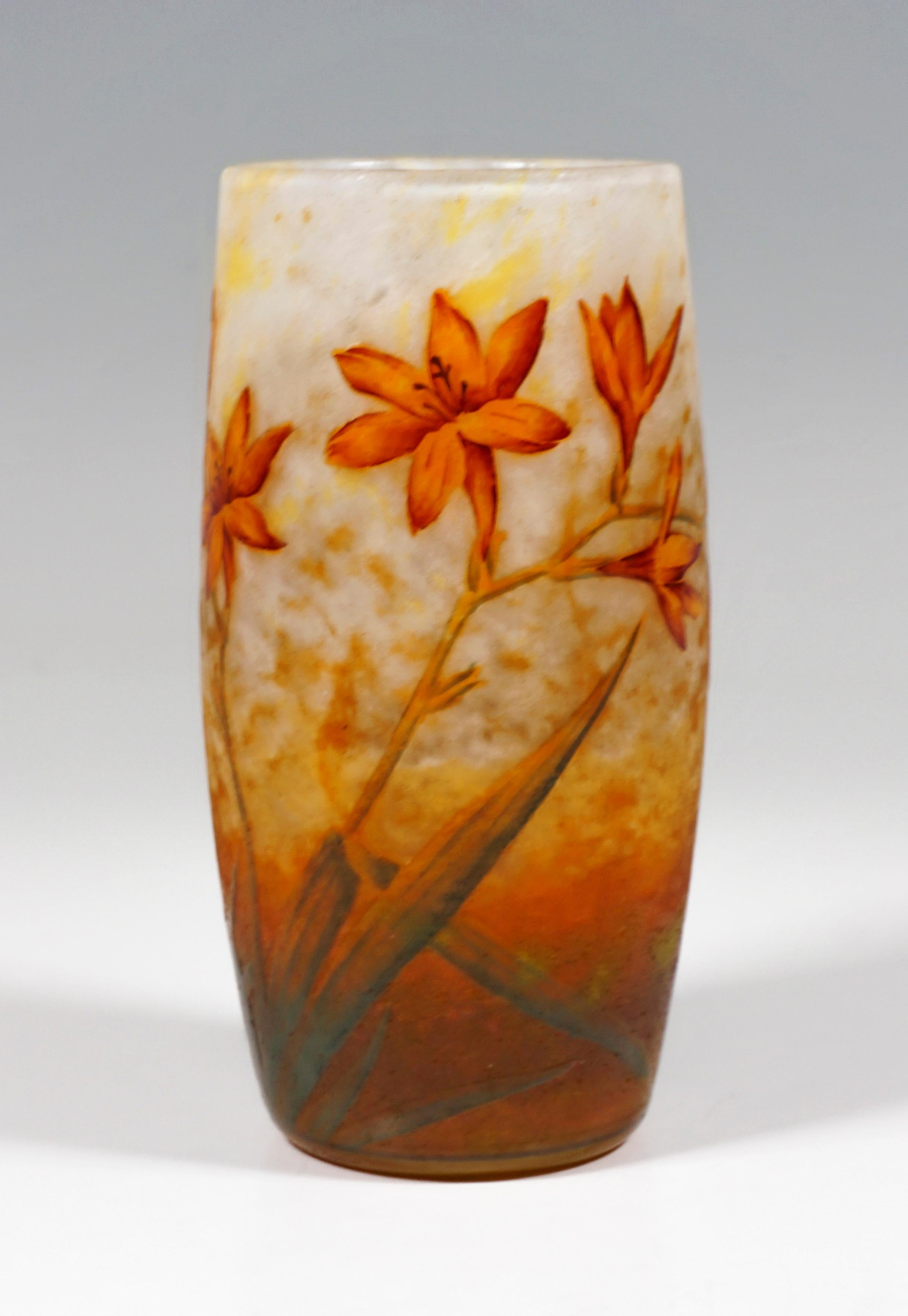 French Art Nouveau Cameo Vase with Daylily Decor, Daum Nancy, France, 1900/05