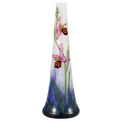 Antique Art Nouveau Cameo Vase With Lady's Slipper Decor, Daum Nancy, France, ca 1890/95