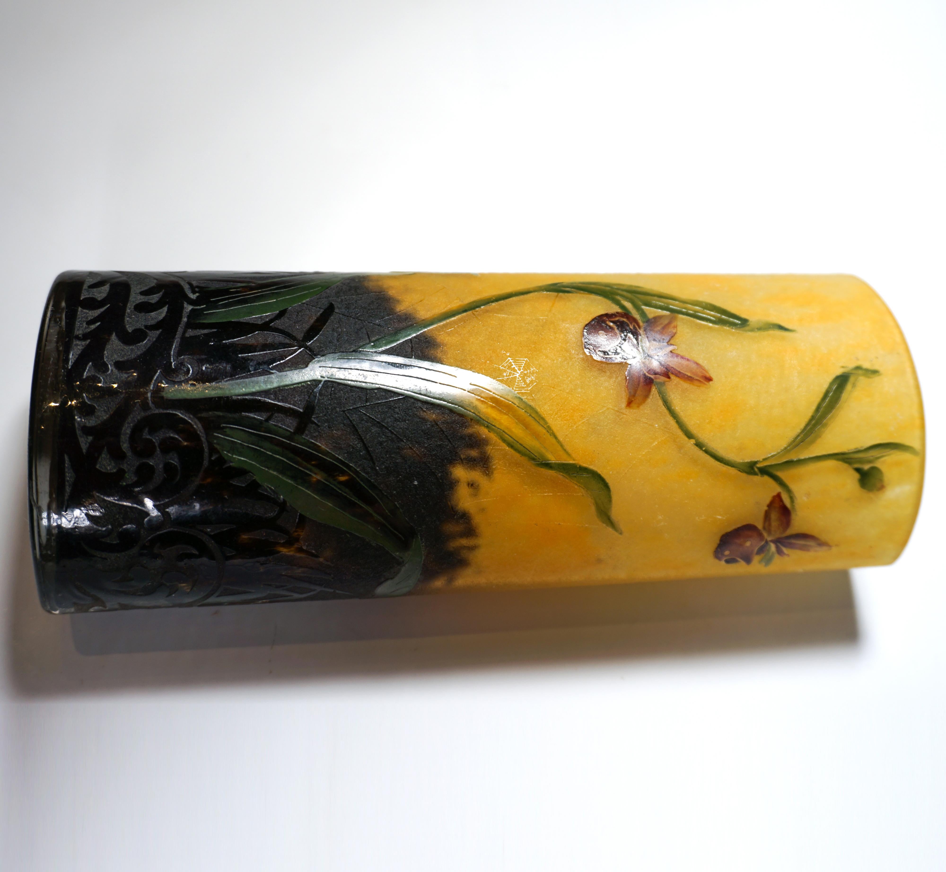 Art Nouveau Cameo Vase With Lady's Slipper Decor, Daum Nancy, France, ca 1900/05 1