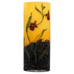 Antique Art Nouveau Cameo Vase With Lady's Slipper Decor, Daum Nancy, France, ca 1900/05