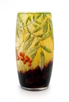 Art Nouveau Cameo Vase with Sea Buckthorn Decor, Daum Nancy, France, 1900-1905