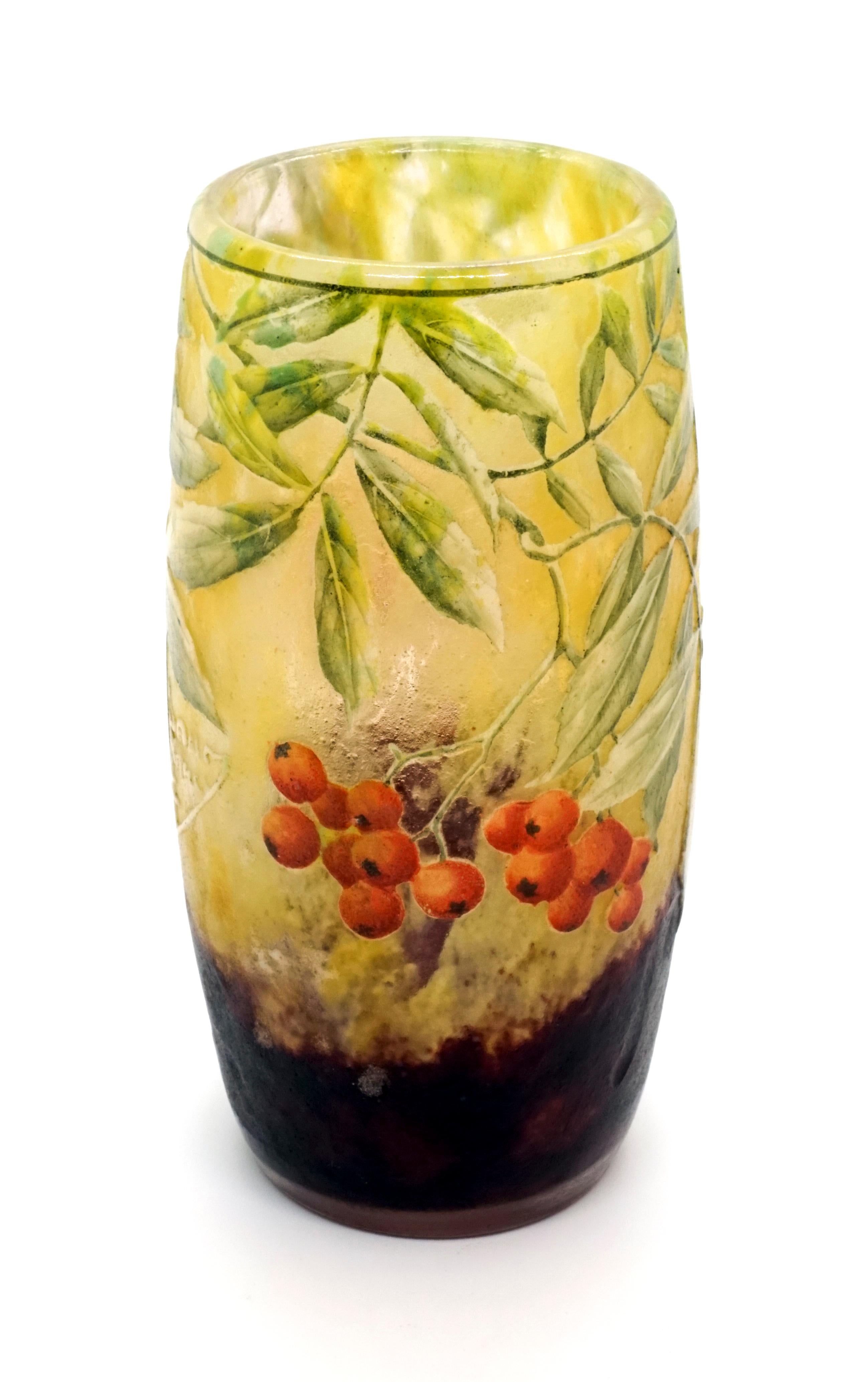 Art Nouveau Cameo Vase with Sea Buckthorn Decor, Daum Nancy, France, 1900-1905 In Good Condition In Vienna, AT