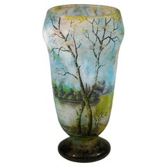 Art Nouveau Cameo Vase With Spring Landscape, Daum Nancy, France, c 1900