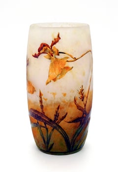 Art Nouveau Cameo Vase with Wild Orchid Decor, Daum Nancy, France, 1900-1905