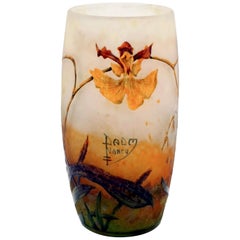 Art Nouveau Cameo Vase with Wild Orchid Decor, Daum Nancy, France, 1900-1905