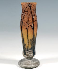 Art Nouveau Cameo Vase with Winter Landscape, Daum Nancy, France, Ca 1900