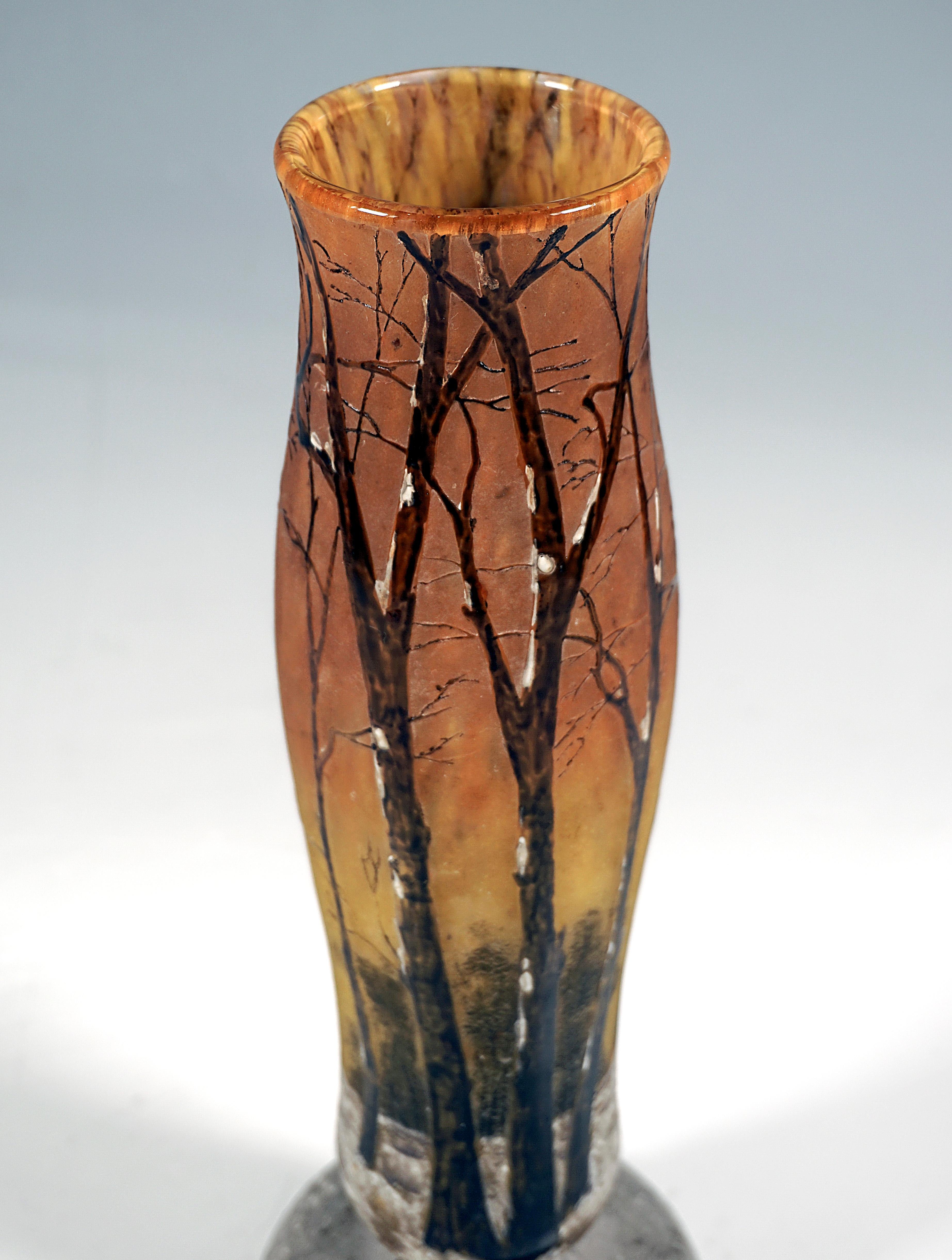 Art Nouveau Cameo Vase with Winter Landscape, Daum Nancy, France, Ca 1900 In Good Condition In Vienna, AT