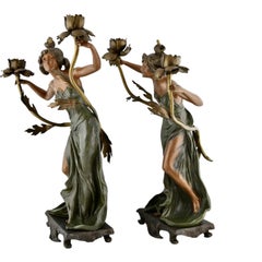 Art Nouveau Candelabra Ladies with Flowers Henri Plé France 1900