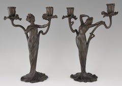 Art Nouveau Candelabra with Ladies and Flowers Claude Bonnefond, France, 1900
