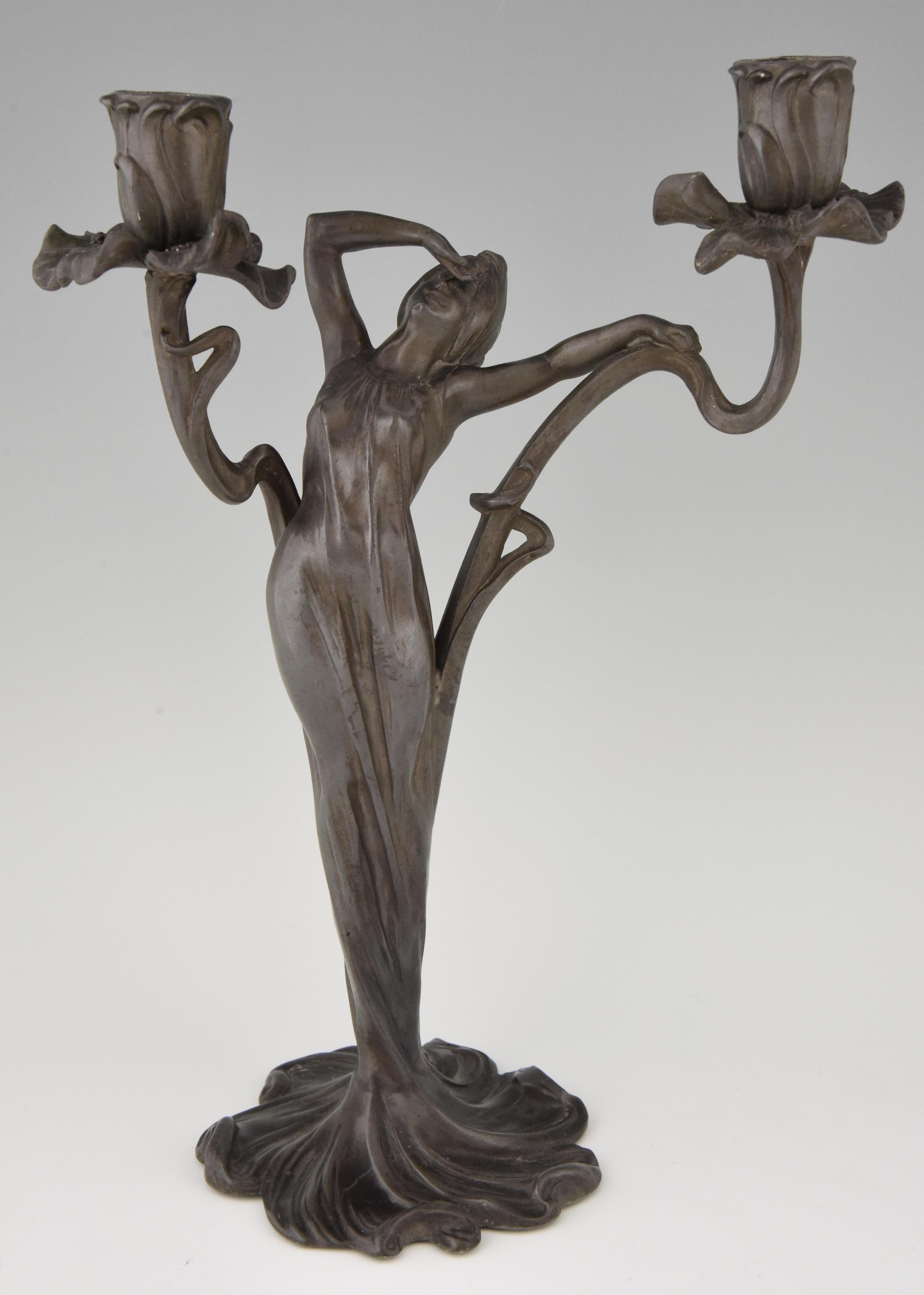 Art Nouveau Candelabra with Ladies and Flowers Claude Bonnefond, France, 1900 1