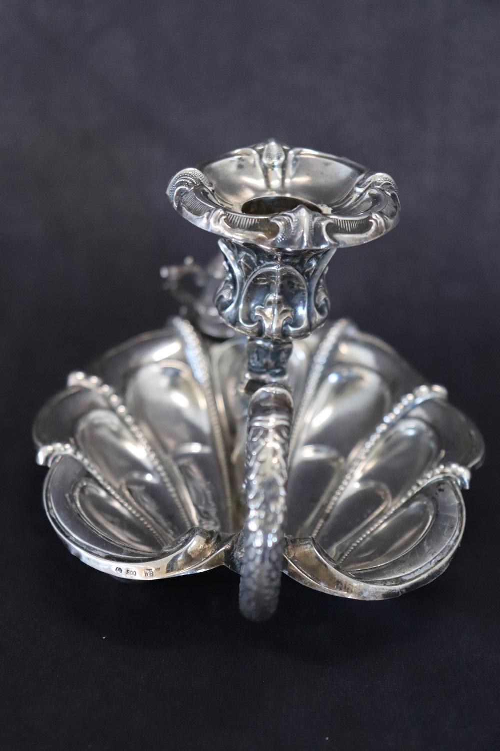 Art Nouveau Candle Holder in 800 Sterlign Silver by Wilhelm Binder In Excellent Condition For Sale In Casale Monferrato, IT