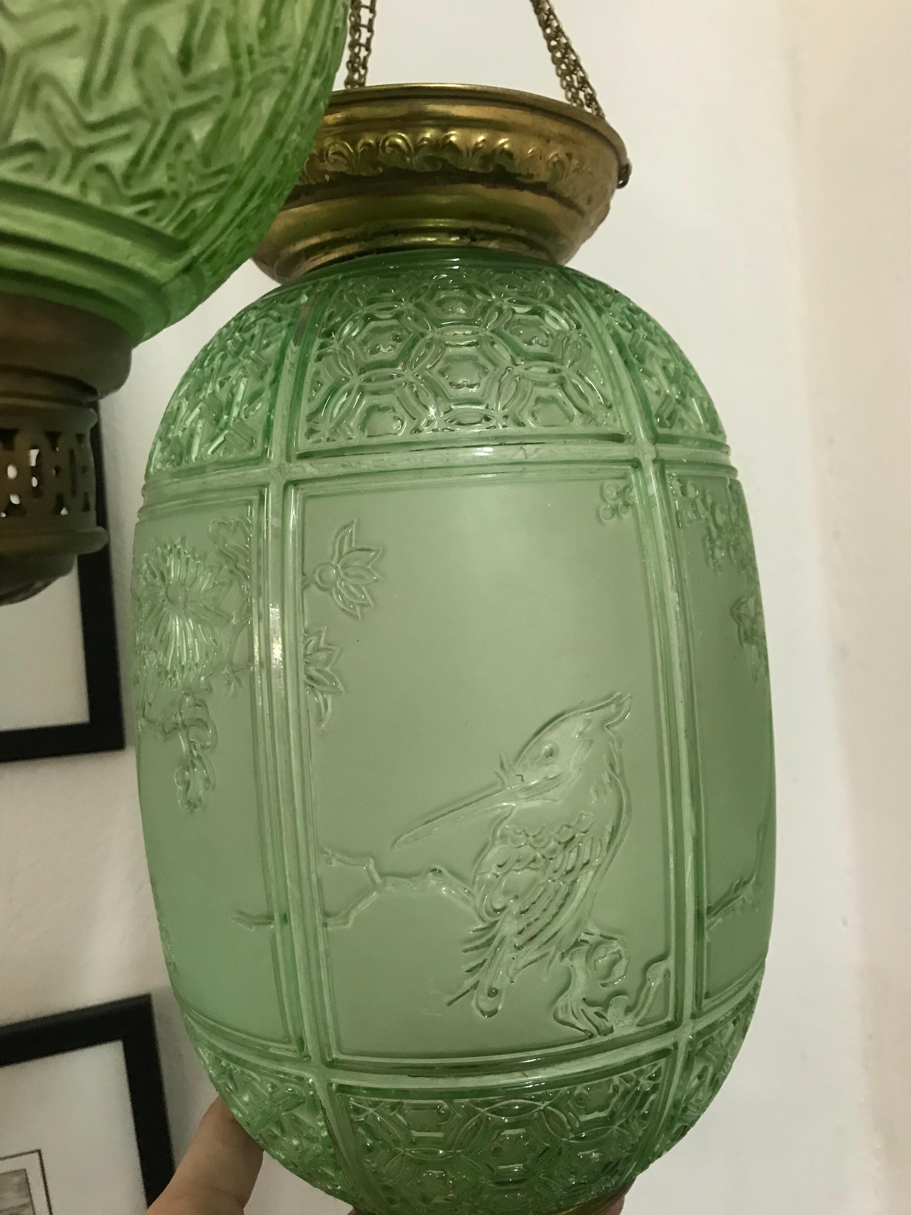 Art Nouveau Candle Lanterns by Baccarat France, Depicting Birds 