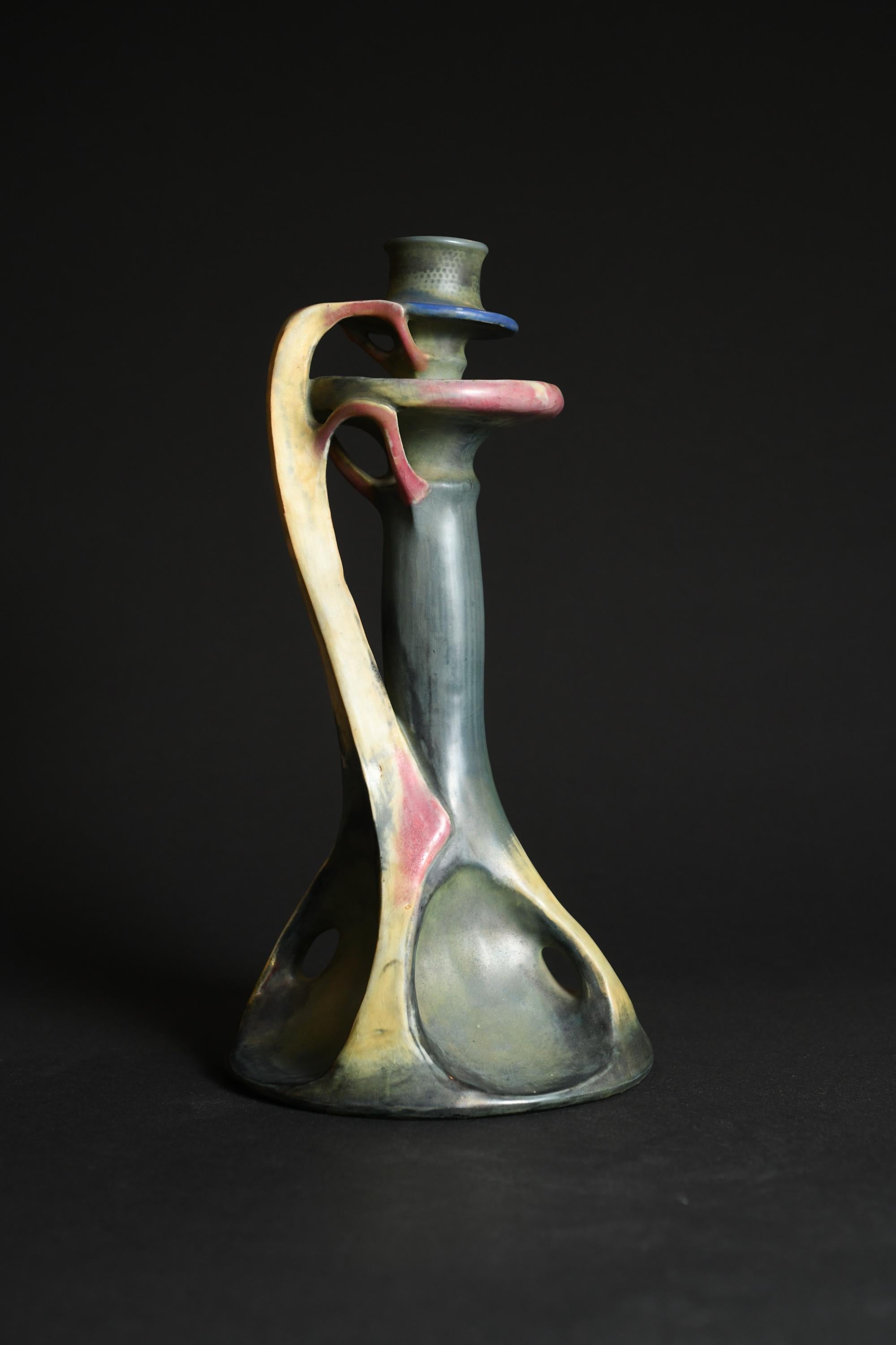 Glazed Art Nouveau Candleholder, Organic Shape by Paul Dachsel for RSTK Amphora For Sale