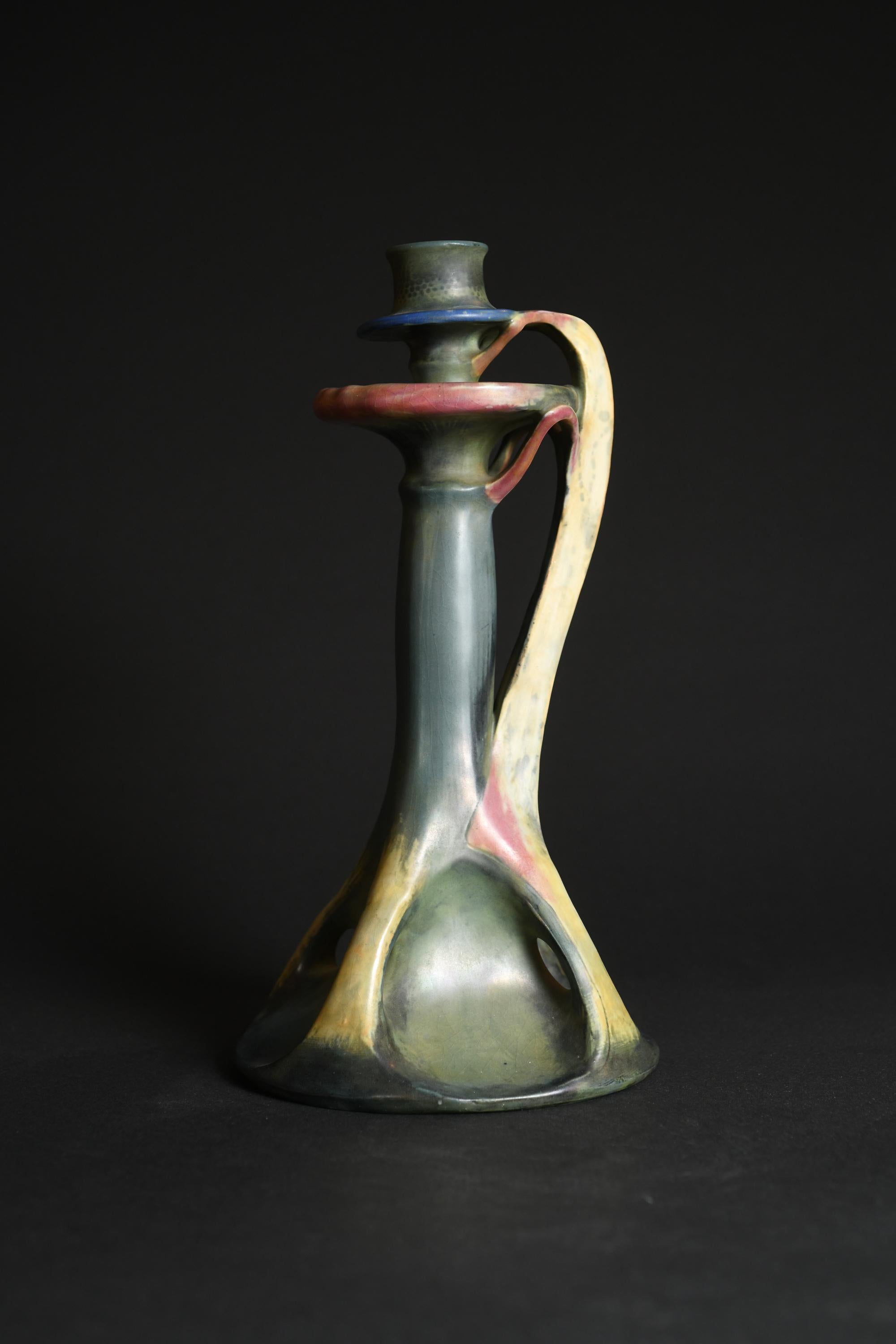 Jugendstil-Kerzenhalter, organische Form von Paul Dachsel für RSTK Amphora (Glasiert) im Angebot