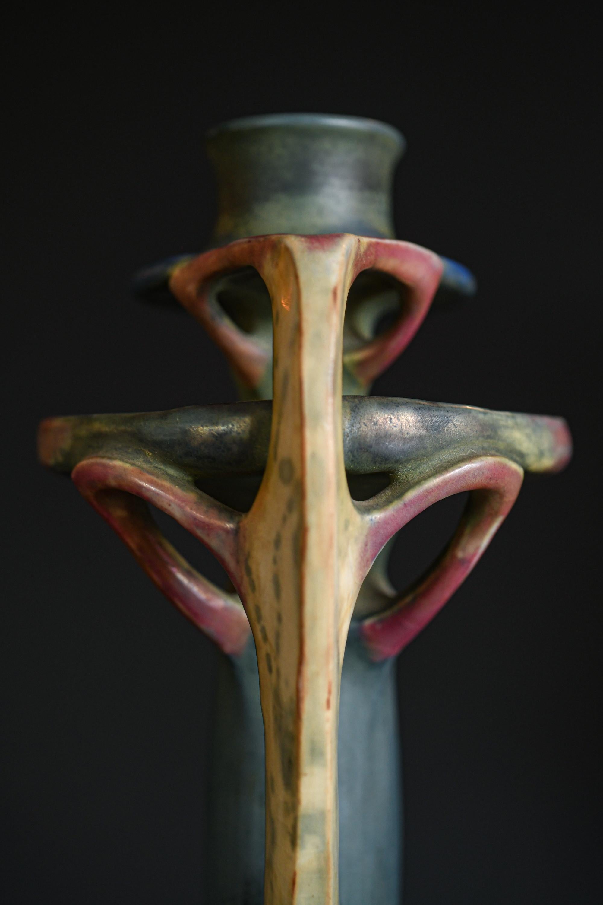 Jugendstil-Kerzenhalter, organische Form von Paul Dachsel für RSTK Amphora (Tonware) im Angebot