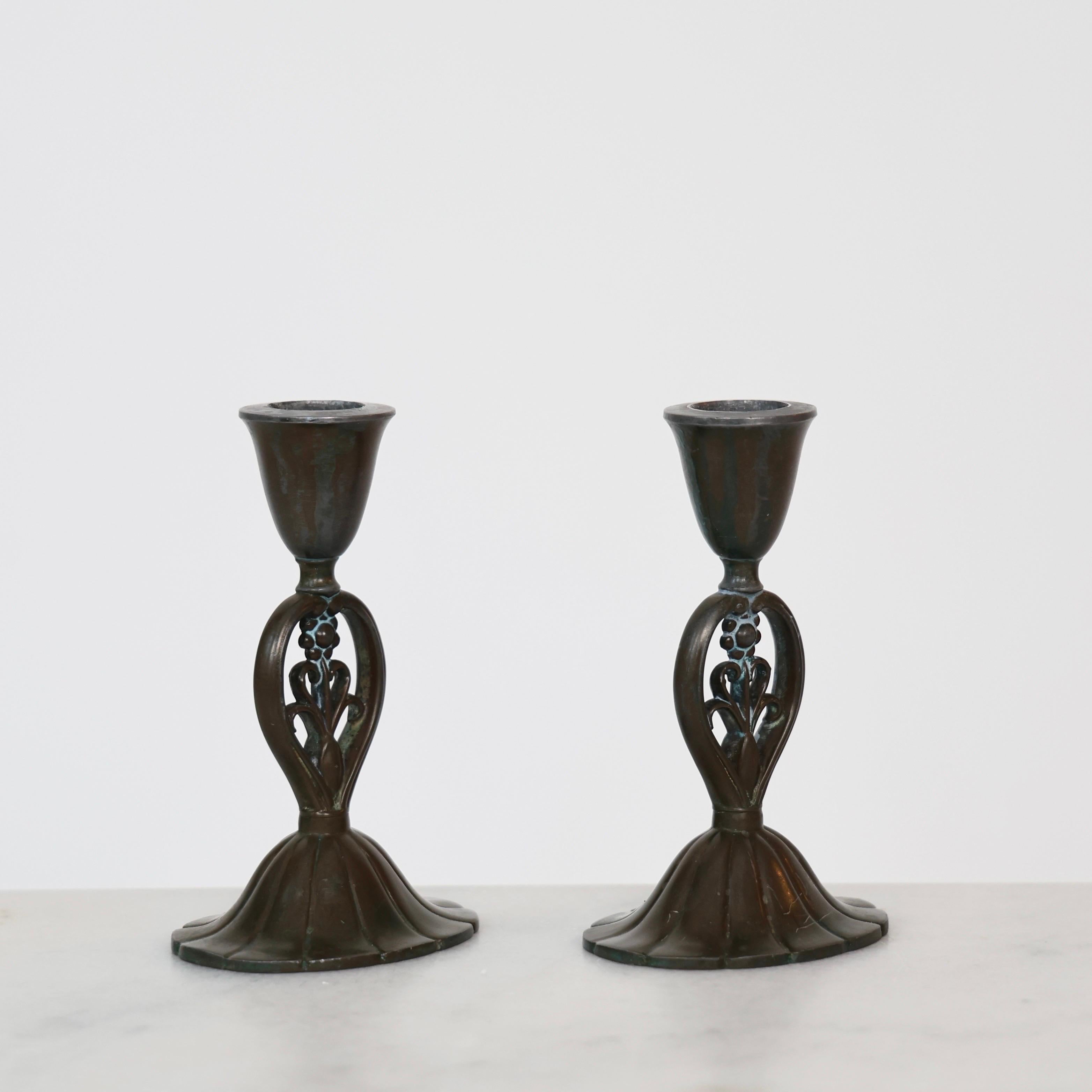 Metal Art Nouveau Candlesticks by Just Andersen, 1920s, Denmark For Sale