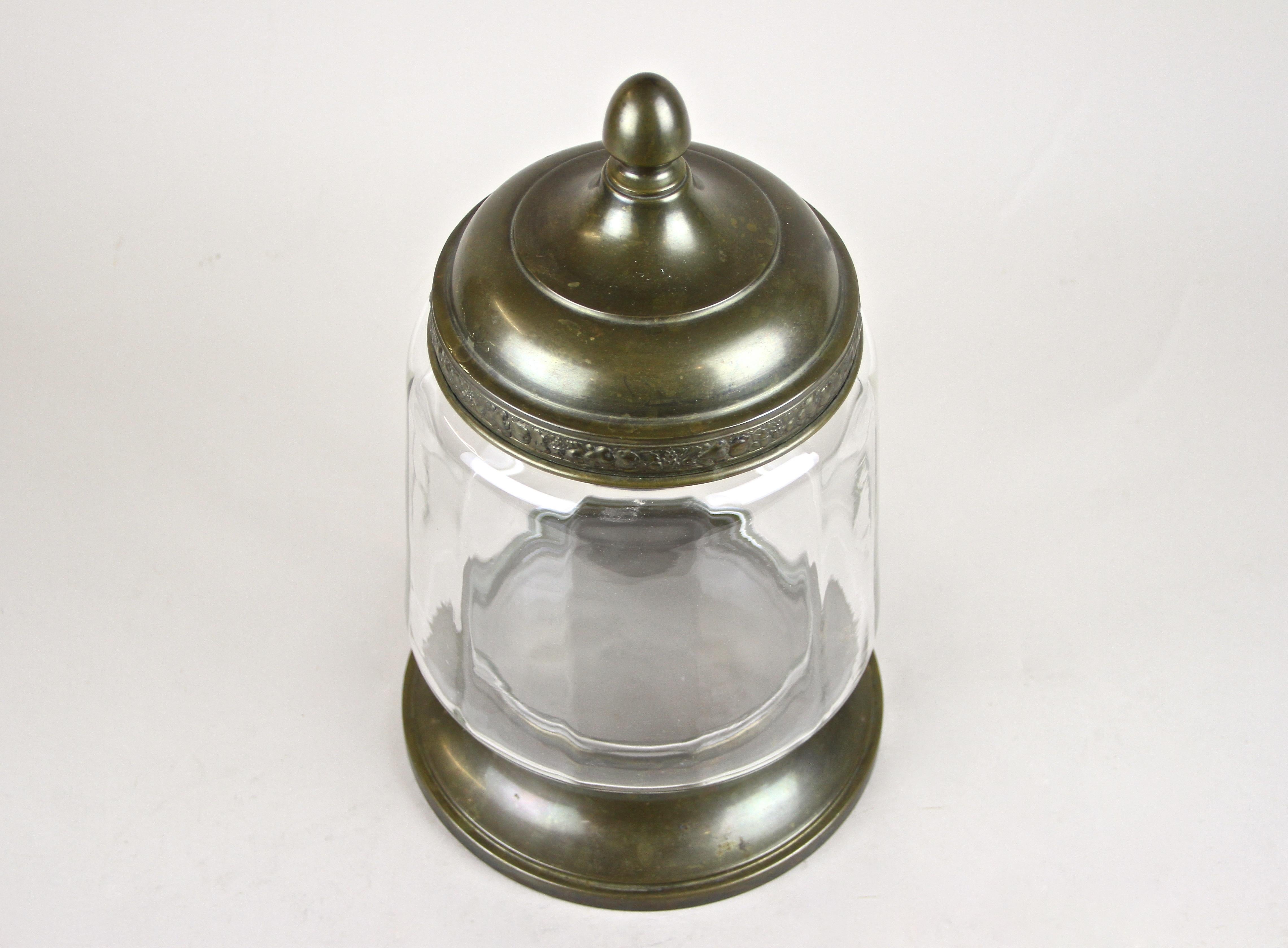 Metal Art Nouveau Candy Glass Jar or Punch Bowl with Lid, Austria, circa 1910 For Sale