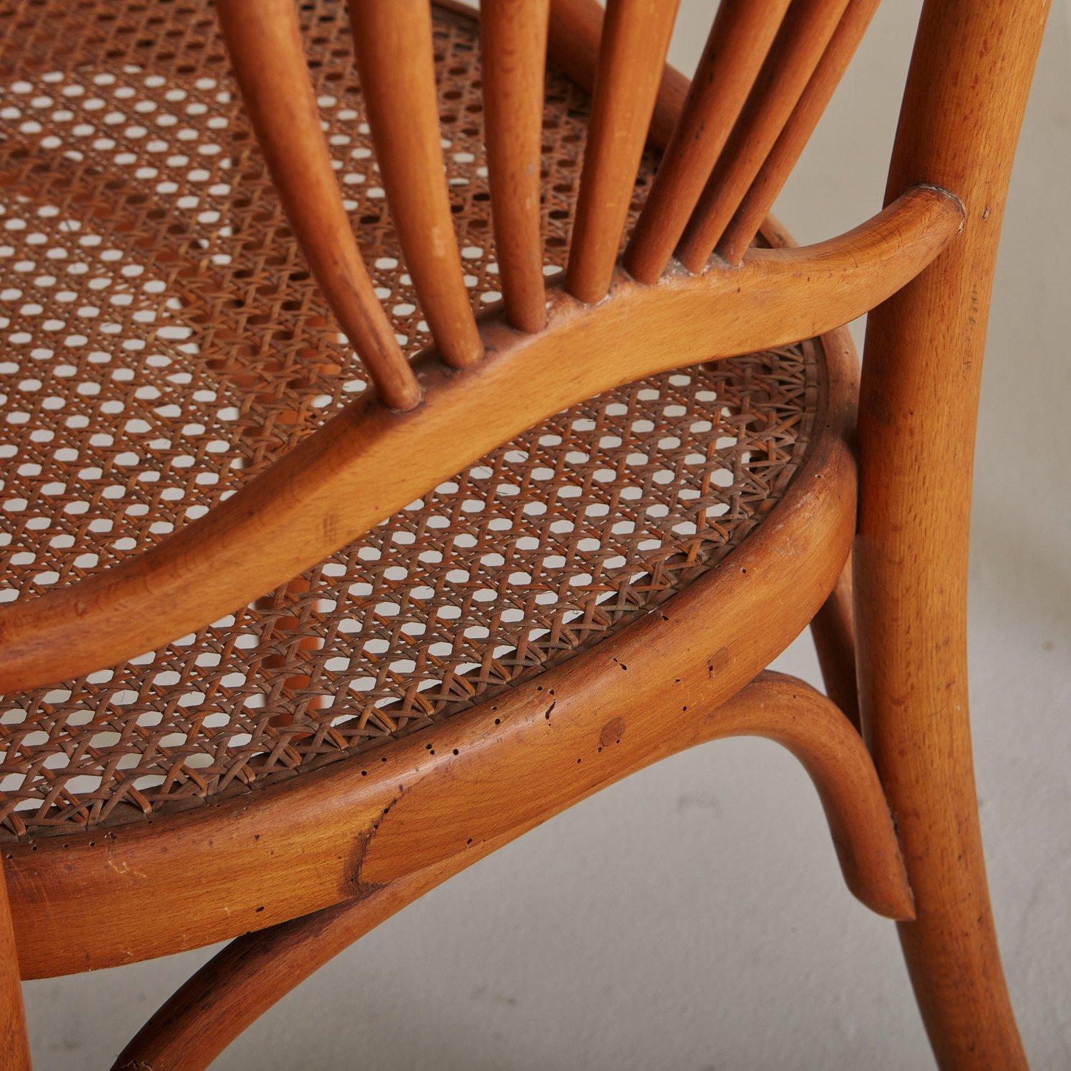 Art Nouveau Caned Chair zugeschrieben Fischel, Frankreich 1900s (Gehstock)