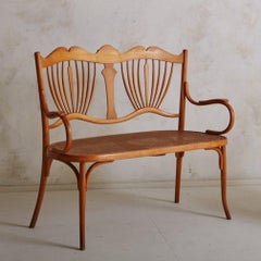 Art Nouveau Caned Loveseat Attributed to Fischel, France 1900s