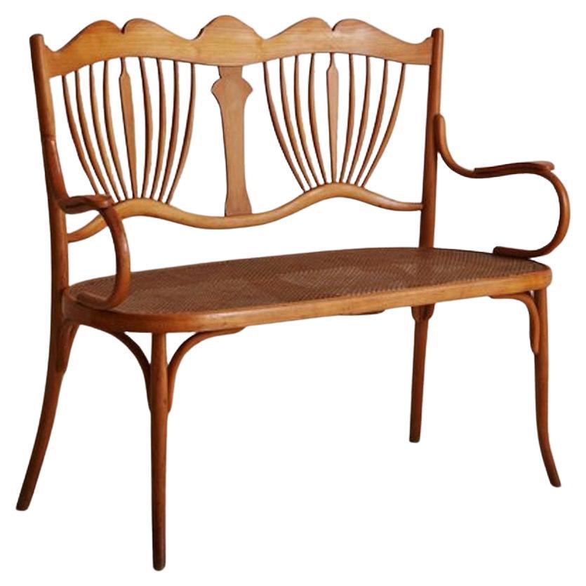 Art Nouveau Caned Loveseat Attributed to Fischel, France 1900s For Sale