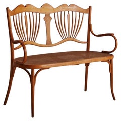 Art Nouveau Caned Loveseat Attributed to Fischel, France 1900s