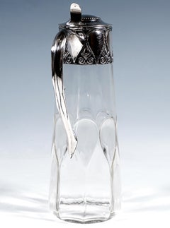Art Nouveau Carafe Cut Glass Decanter With Silver Mount, Koch & Bergfeld, C 1900