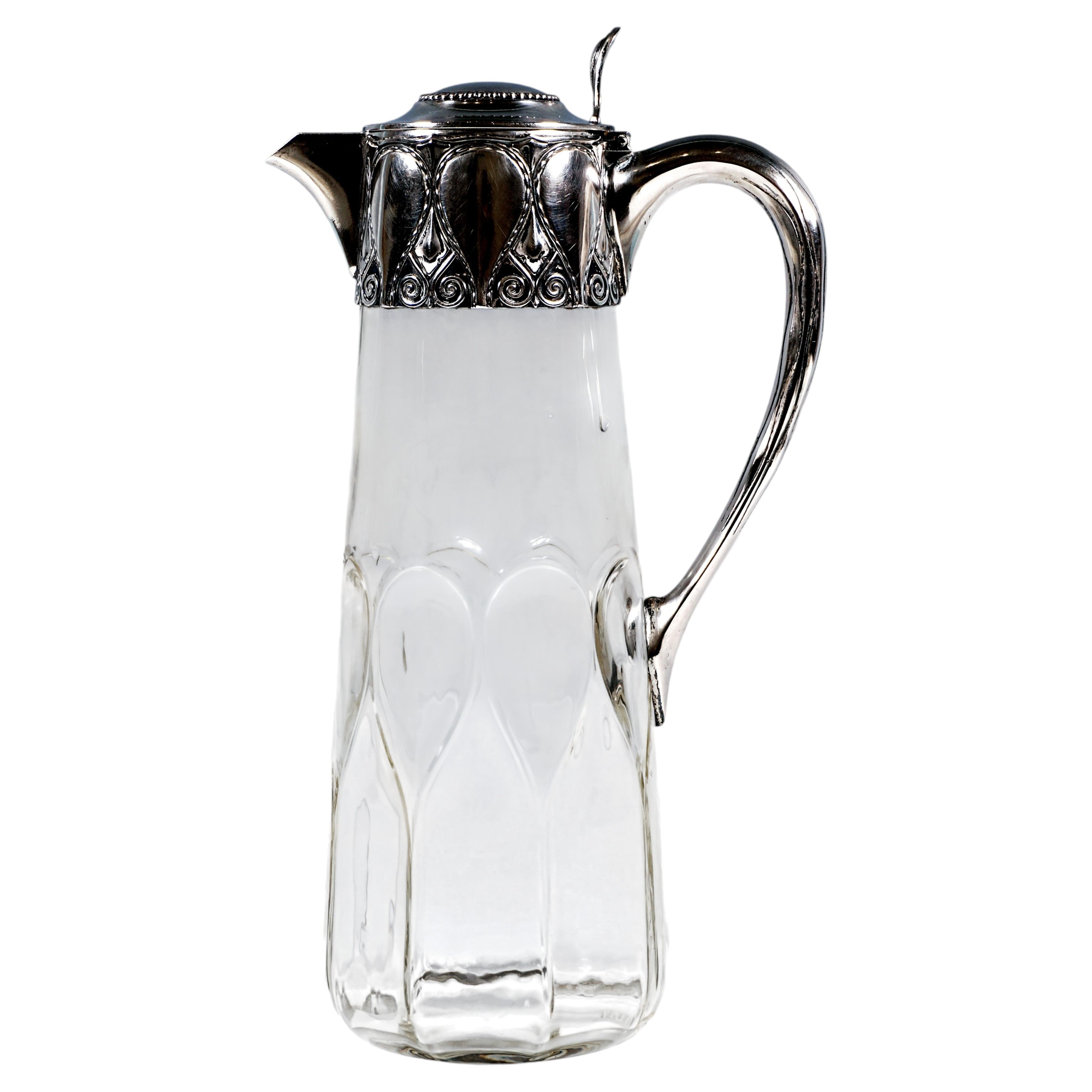 Art Nouveau Carafe Cut Glass Decanter With Silver Mount, Koch & Bergfeld, C 1900