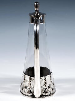 Art Nouveau Carafe Decanter With Silver Mount, VSF Duesseldorf, Germany, Ca 1900