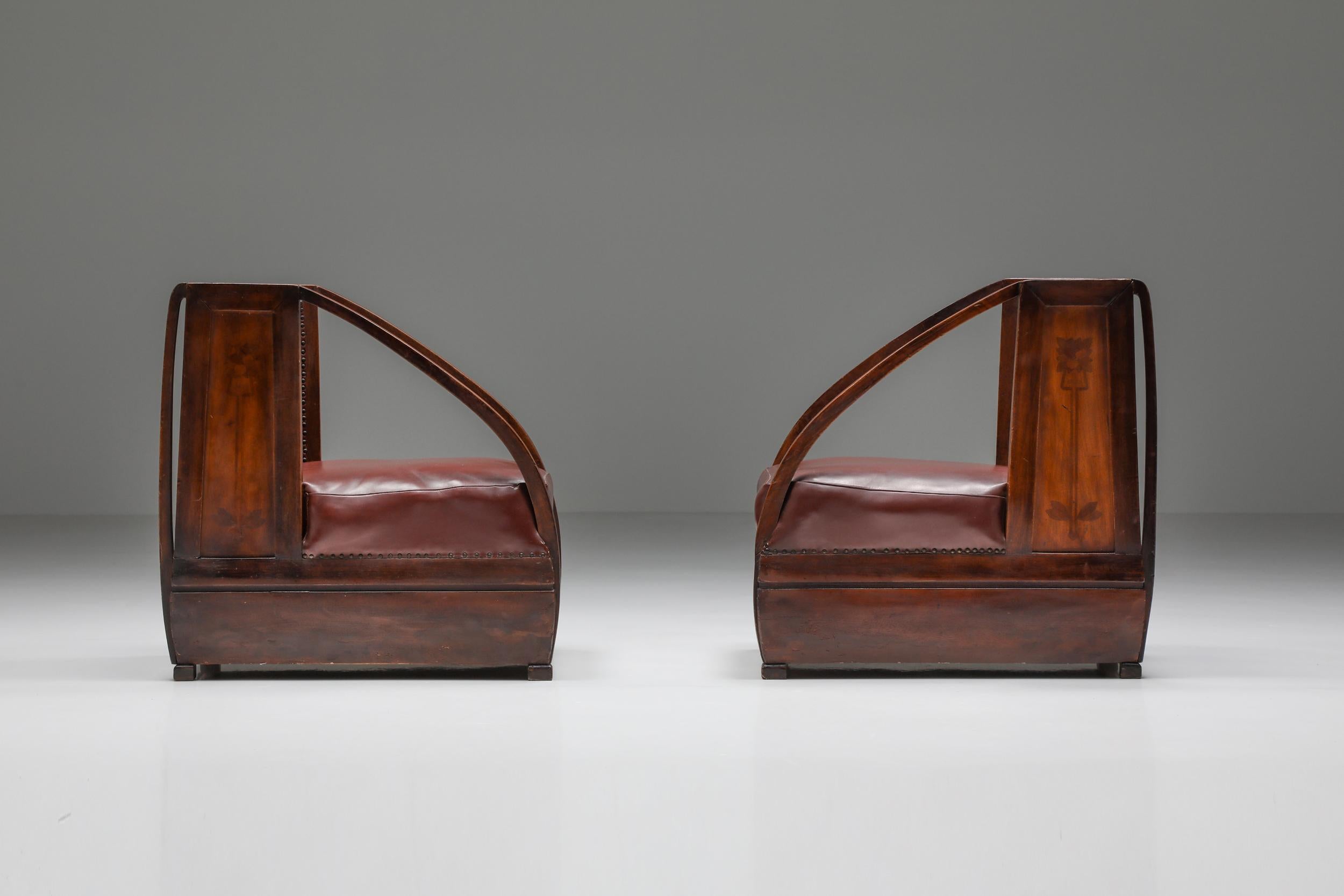 20th Century Art Nouveau Carlo and Piero Zen Pair of Armchairs, Fruitwood, Mahogany, 1910 For Sale